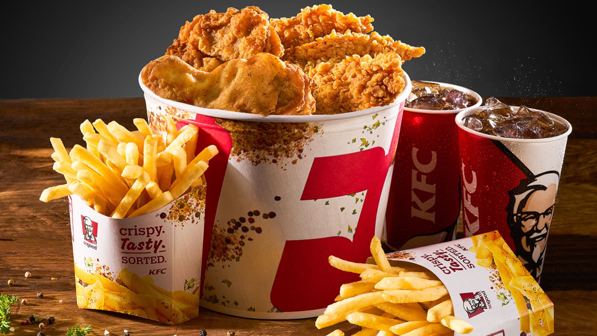 A bucket of KFC greasy fast food meal