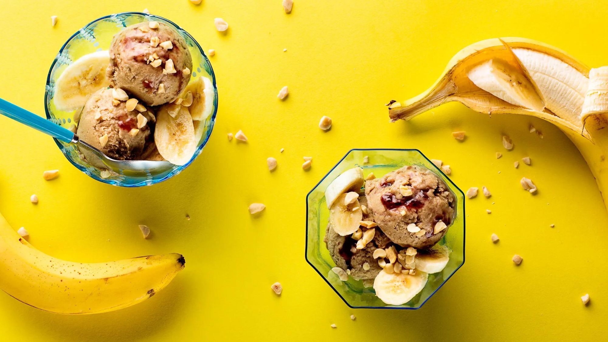 Two bowls of banana flavour sugar-free healthiest ice cream