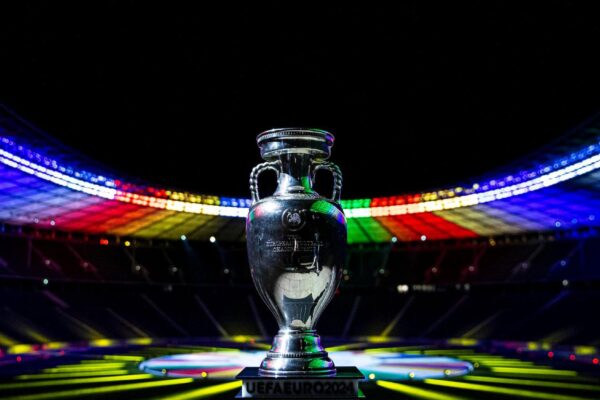 UEFA Euro 2024 trophy in a stadium UEFA ticketing