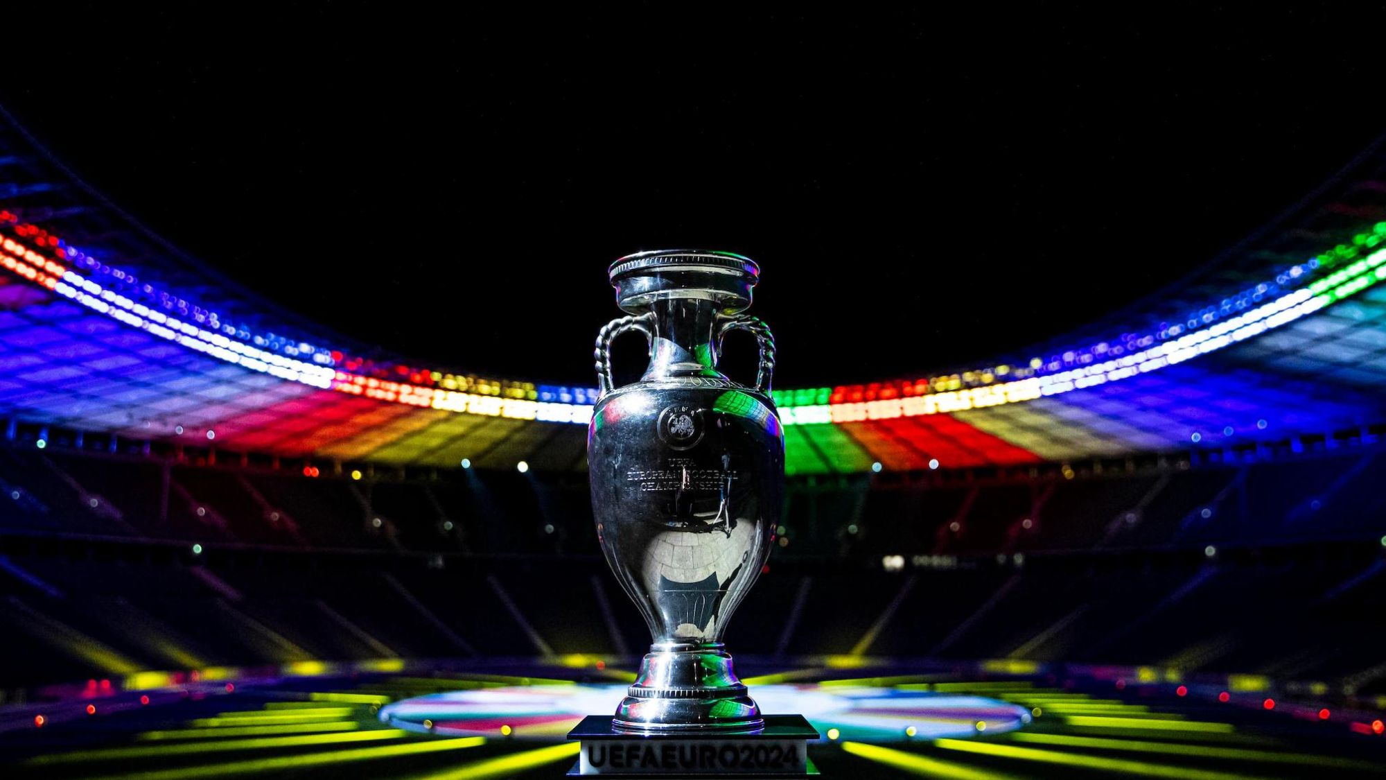 UEFA Euro 2024 trophy in a stadium UEFA ticketing